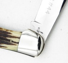 Queen Cutlery Co. #44 One Blade Folding Hunter in Winterbottom Bone: 5 1/4” closed; early 1958 - 196