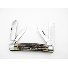 Queen Cutlery Large 4” Four Blade Congress #32, 1958 – 1960: tang stamp is “Q Steel”, etched blade