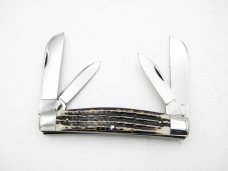 Queen Cutlery Large 4” Four Blade Congress #32, 1958 – 1960: tang stamp is “Q Steel”, etched blade