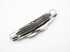 Queen Cutlery Large 4” Four Blade Congress #32, 1958 – 1960: tang stamp is “Q Steel”, etched blade