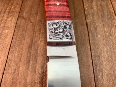 Don Cowles Custom Small Hunter Red Curly Maple CPMS30V Steel Engraved Bolsters