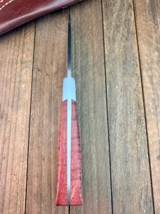 Don Cowles Custom Small Hunter Red Curly Maple CPMS30V Steel Engraved Bolsters