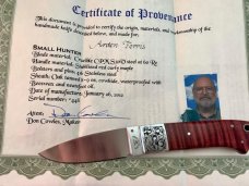 Don Cowles Custom Small Hunter Red Curly Maple CPMS30V Steel Engraved Bolsters