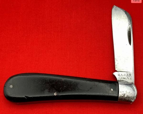 Vintage KA-BAR OLEAN, N.Y. 1-Blade Swayback Jack Folding Pocket Knife Slick Black c.1911-51