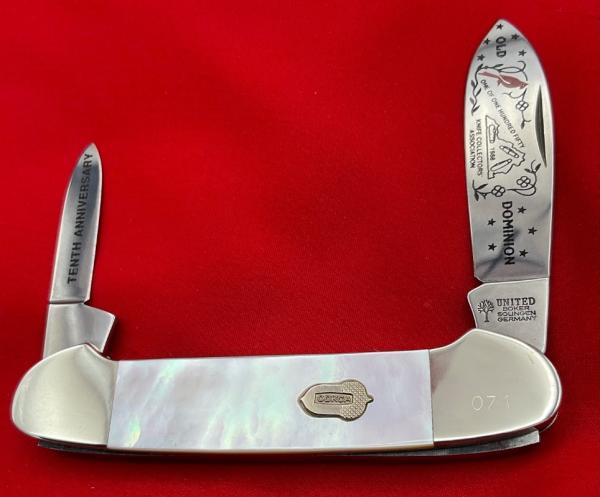 UNITED BOKER GERMANY Old Dominion Knife Collector’s  Club Canoe Pocket Knife MOP 1988 MINTMINT