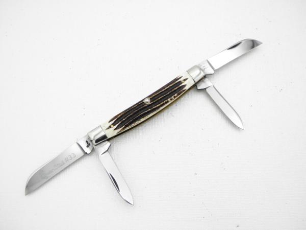 Queen Cutlery Co. #33 Congress in Winterbottom Bone: 3 1/2” closed; 1958-1960, etched blade, Q STEEL