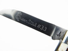 Queen Cutlery Co. #33 Congress in Winterbottom Bone: 3 1/2” closed; 1958-1960, etched blade, Q STEEL