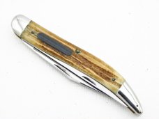 Queen Cutlery Co. #46 Fish Knife in Winterbottom Bone: 5 1/8” closed; 1955-1957, QUEEN STEEL tang 