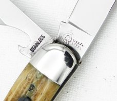 Queen Cutlery Co. #46 Fish Knife in Winterbottom Bone: 5 1/8” closed; 1955-1957, QUEEN STEEL tang 