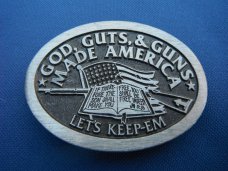 Great American Belt Buckle "God, Gut & Guns Made America Let's Keep 'Em" Belt Buckle Great condition