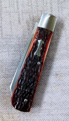 Pepe Jalomo Swayback Native..Jigged Amber Bone..Cpm154..4" closed..New from maker..pouch and coa 