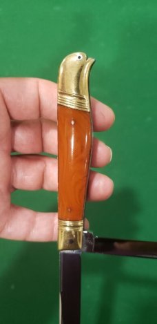 4 1/8" Custom Made Bird's Head Bolster Trapper, Amber Handled with nice file work