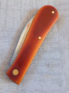 Jeff Pearce Butterscotch Westinghouse Swayback...Mokume San Mai..3 7/8" cld...coa and Maker's pouch