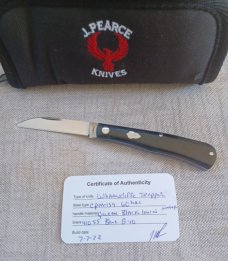 Jeff Pearce Black Linen Westinghouse Wharnie Trapper..Cpm154..3 7/8" cld...coa and Maker's pouch