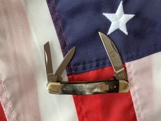 Vintage (HAND MADE) Bulldog Brand 3 Blade Whittler with Great Looking Buffalo Horn Handles & NOS