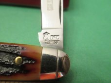 Queen Cutlery Titusville PA. Amber Stag Bone Sleeveboard Pen Pattern # 03 