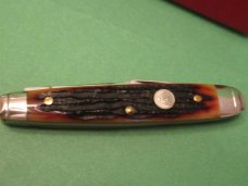 Queen Cutlery Titusville PA. Amber Stag Bone Sleeveboard Pen Pattern # 03 