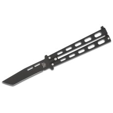 BEAR amp SON 115TANB TANTO BUTTERFLY KNIFE 1095 CARBON BLACK BLADE