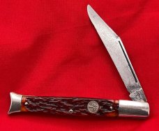 Vintage BOKER USA Model 9293 1-Blade Fishtail Folding Pocket Knife Reddish Brown Bone Scales