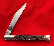 Vintage BOKER U.S.A.  Model 9293 1-Blade Fishtail Folding Pocket Knife Reddish Brown Bone Scales