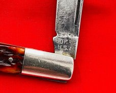 Vintage BOKER U.S.A.  Model 9293 1-Blade Fishtail Folding Pocket Knife Reddish Brown Bone Scales