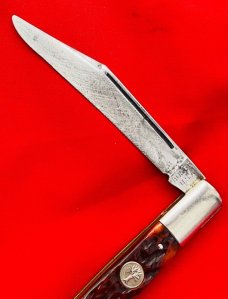 Vintage BOKER U.S.A.  Model 9293 1-Blade Fishtail Folding Pocket Knife Reddish Brown Bone Scales