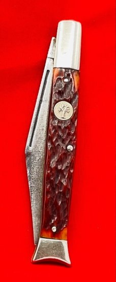 Vintage BOKER U.S.A.  Model 9293 1-Blade Fishtail Folding Pocket Knife Reddish Brown Bone Scales
