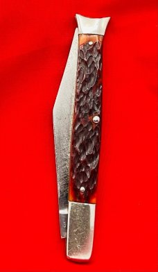 Vintage BOKER U.S.A.  Model 9293 1-Blade Fishtail Folding Pocket Knife Reddish Brown Bone Scales