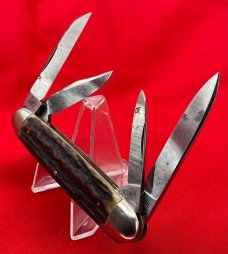 Vintage KRUSE & BAHLMAN HDWE CO CUTSURE Eq End Pen Pocket Knife c.1858-1962 Stag Salesman’s Sample