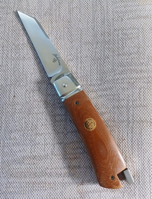 Vincenzo Balistreri Native Taillock..Brown Linen micarta....Fluted bolsters..440C..3 5/8" closed Vincenzo Balistreri Native Taillock..Brown Linen micarta....Fluted bolsters..440C..3 5/8" closed