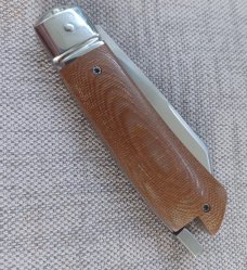 Vincenzo Balistreri Native Taillock..Brown Linen micarta....Fluted bolsters..440C..3 5/8" closed 