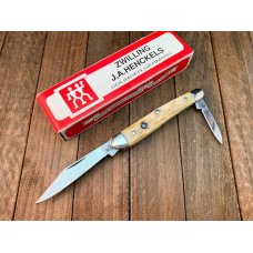 Henckels Made by Boker in Solingen Half WhittlerPen Knife Burnt White Pinfeather Jigged Bone
