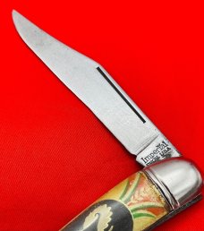 Vintage Imperial PROV USA 1-Blade Texas Toothpick w/Foil Scales Flying Mallard c.1946-1956