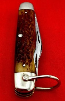 Vintage CATTARAUGUS Model No. D2589 4-Blade Whitt-L-Kraft Official Boy Scout Pocket Knife Bone Stag
