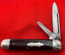 Vintage CHALLENGE CUTL CO 2-Blade Equal End Jumbo Jack Pocket Knife c1905-1928 Slick Black 1905-28