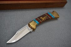 + BUCK CUSTOM HAND-MADE YELLOWHORSE 'WILD MUSTANG' 112 KNIFE IN WOODEN CASE +