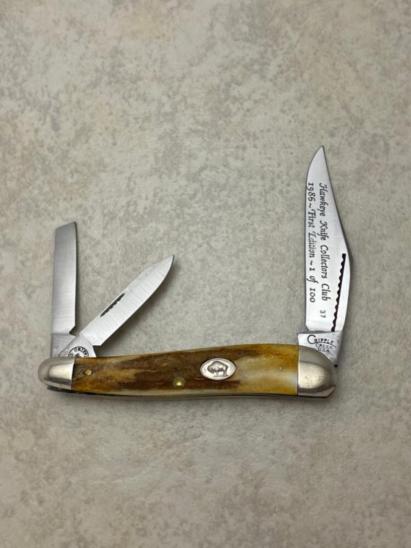 Cripple Creek USA 86 Stag Hawkeye Knife Collector's Club 1 of 100 First Edition Whittler Knife 