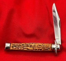 Vintage COLONIAL PROV USA 1-Blade Fishtail Bowtie Folding Pocket Knife Faux Bone MINT