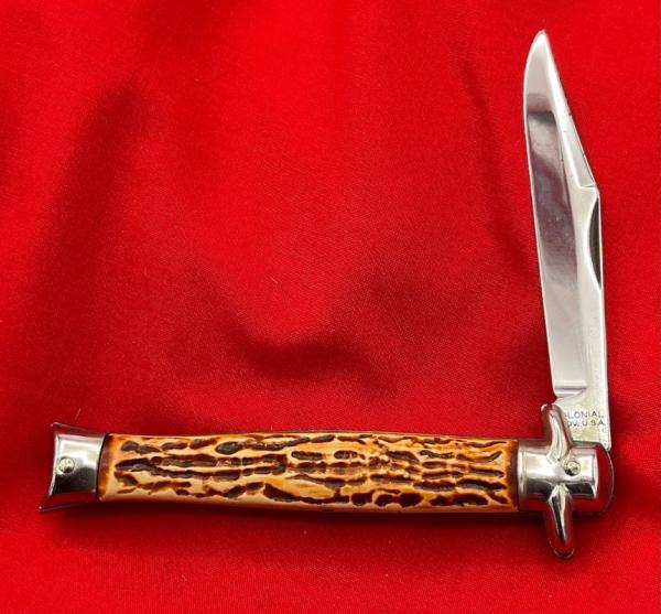 Vintage COLONIAL PROV. USA 1-Blade Fishtail Bowtie Folding Pocket Knife Faux Bone ***MINT***