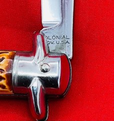 Vintage COLONIAL PROV. USA 1-Blade Fishtail Bowtie Folding Pocket Knife Faux Bone ***MINT***