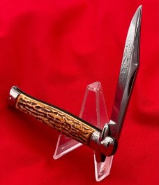Vintage COLONIAL PROV. USA 1-Blade Fishtail Bowtie Folding Pocket Knife Faux Bone ***MINT***