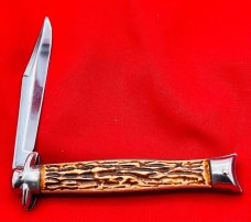 Vintage COLONIAL PROV. USA 1-Blade Fishtail Bowtie Folding Pocket Knife Faux Bone ***MINT***