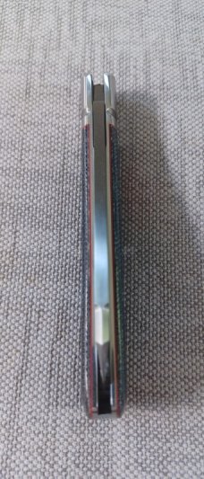 K'roo Jackal..Dogleg Sheepsfoot..Denim Micarta..3.75"..Rwl34..red houndstooth and accents...coa/slip