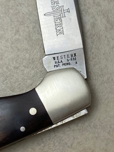 Western USA S-532 Patent Pending Wood Lockback Knife and Sheath in Box Date Letter A (1977) 