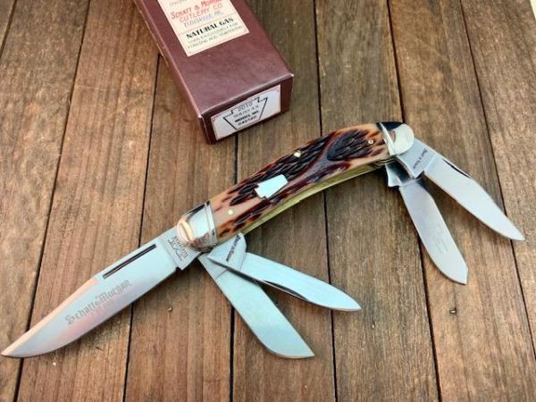 Schatt and Morgan 5 Blade Sowbelly Reverse Worm Groove Bone 20th Anniversary Series Schatt and Morgan 5 Blade Sowbelly Reverse Worm Groove Bone 20th Anniversary Series