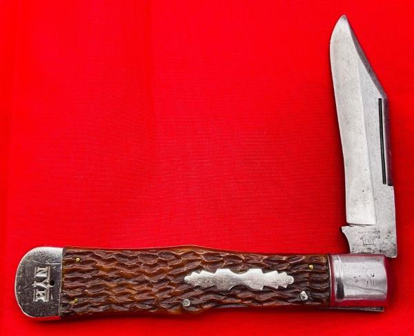 VintageVintage NEW YORK KNIFE CO Model #187 Swell Center Lockback Hunting Knife 1882-1931Bone Stag VintageVintage NEW YORK KNIFE CO Model #187 Swell Center Lockback Hunting Knife 1882-1931Bone Stag