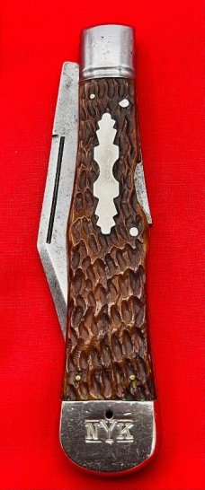 VintageVintage NEW YORK KNIFE CO Model #187 Swell Center Lockback Hunting Knife 1882-1931Bone Stag