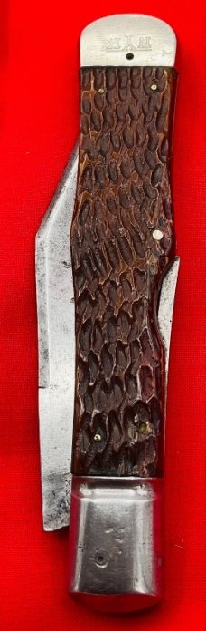VintageVintage NEW YORK KNIFE CO Model #187 Swell Center Lockback Hunting Knife 1882-1931Bone Stag