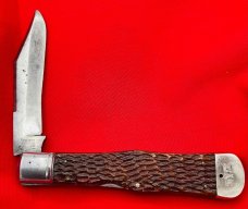 VintageVintage NEW YORK KNIFE CO Model #187 Swell Center Lockback Hunting Knife 1882-1931Bone Stag