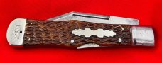 VintageVintage NEW YORK KNIFE CO Model #187 Swell Center Lockback Hunting Knife 1882-1931Bone Stag